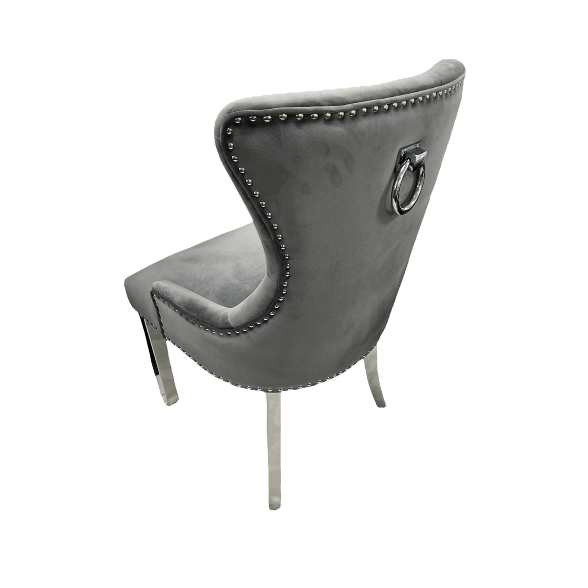 1.8 Grey Louis Marble 4 Dark Grey Ring Knocker Chairs - Mirror4you